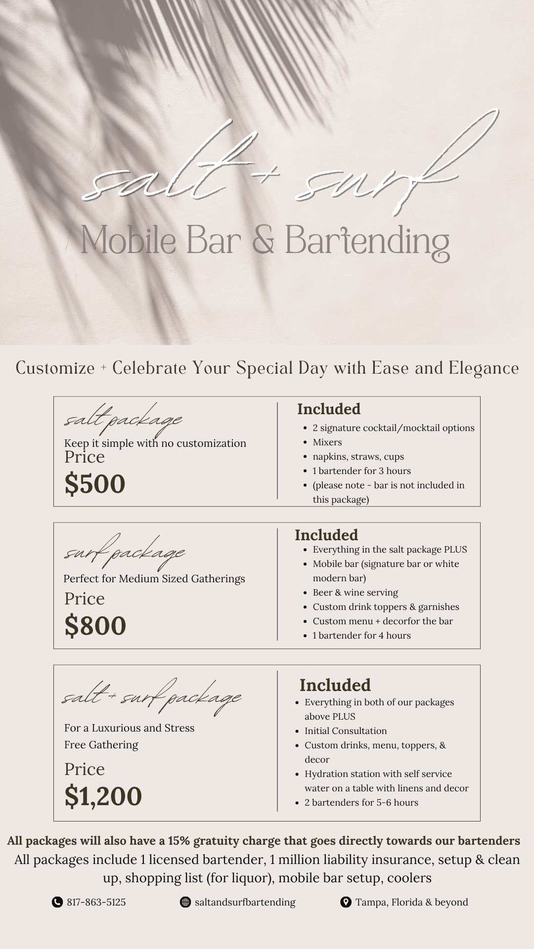 Salt & Surf Luxury Bartending Services Menu – 2